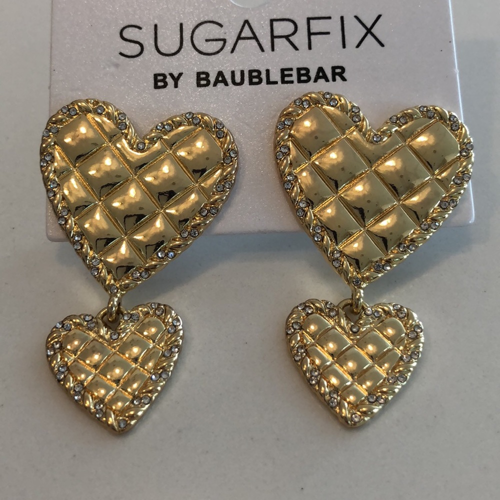 SUGARFIX by BaubleBar Quilted Heart Drop Earrings - Gold nwt grandmacore